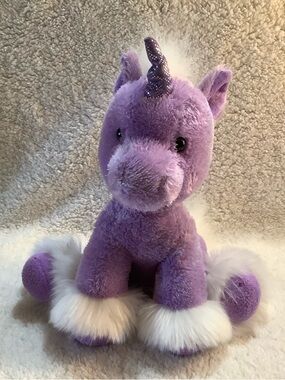 Aurora World Purple Plush Unicorn Stuffed Animal Toy with White Fur Mane & Tail